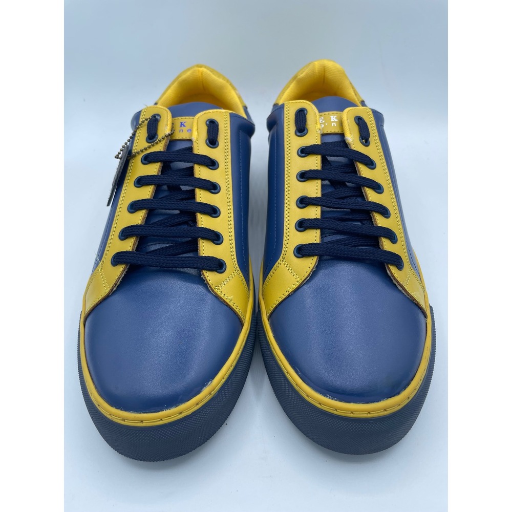Nekta Genesis Mens Size 12 Navy Blue Yellow Leather Low Top Sneakers Shoes - Picture 2 of 8